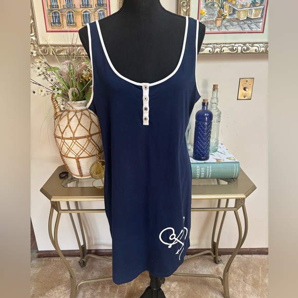 NAUTICA Dark Blue Midi Casual Shift Dress Anchor Design Relaxed Fit Size XXL - Picture 4 of 8